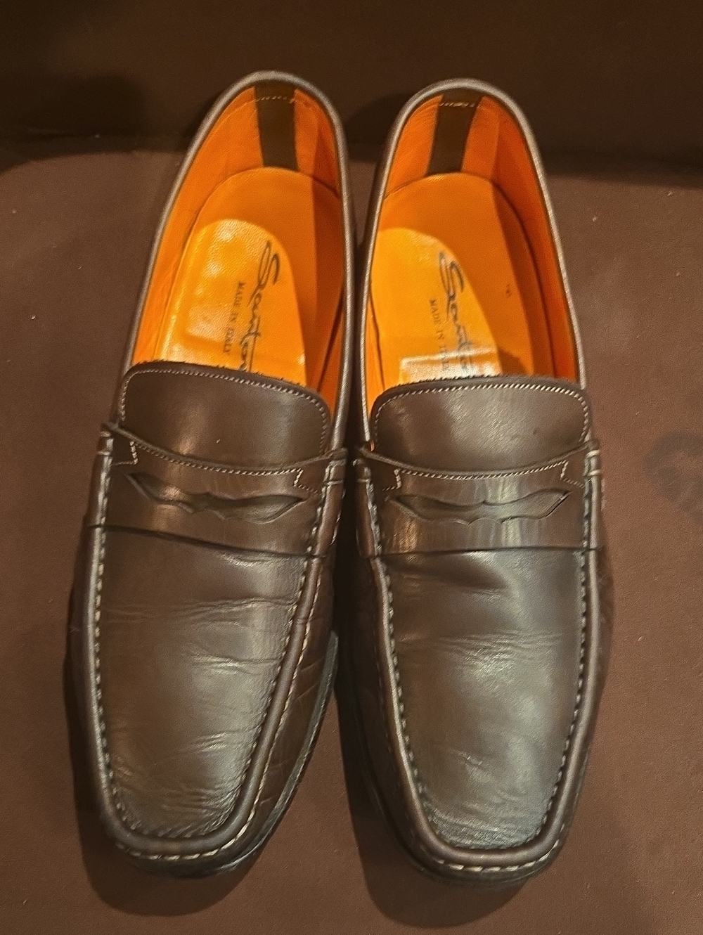 Santoni Men’s Fergus Brown Leather Loafers Size 10 EE Made In Italy, In EUC